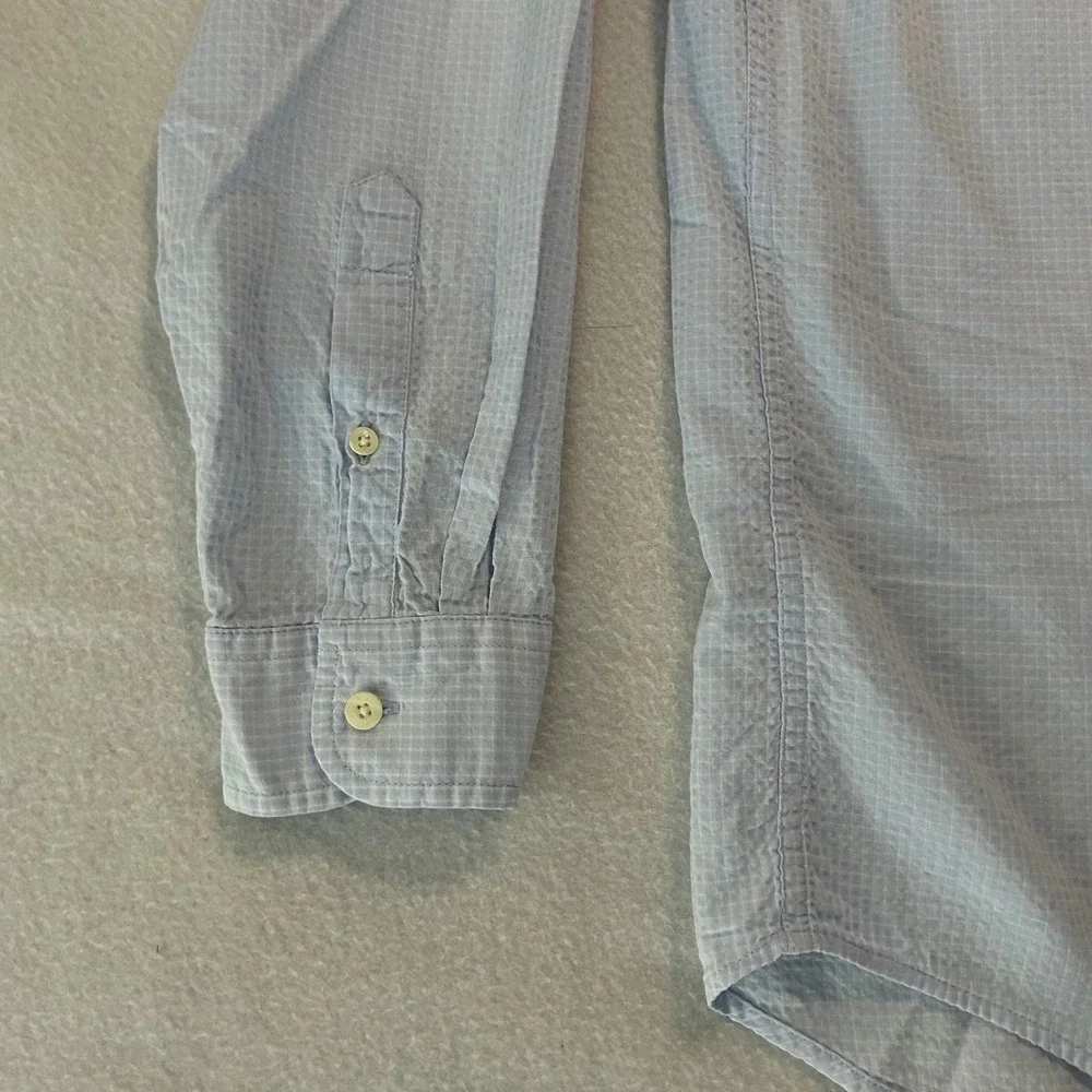 J. Crew Mens Large Blue White Seersucker Check Button Down Shirt Long Sleeve L